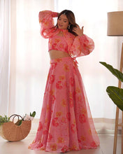 Multi floral organza light pink readymade Indo western Lehenga