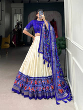 Tussar silk Lehenga with patola print in royal blue