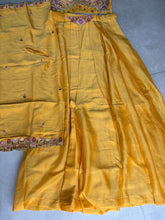 Yellow beaded skirt set with cape