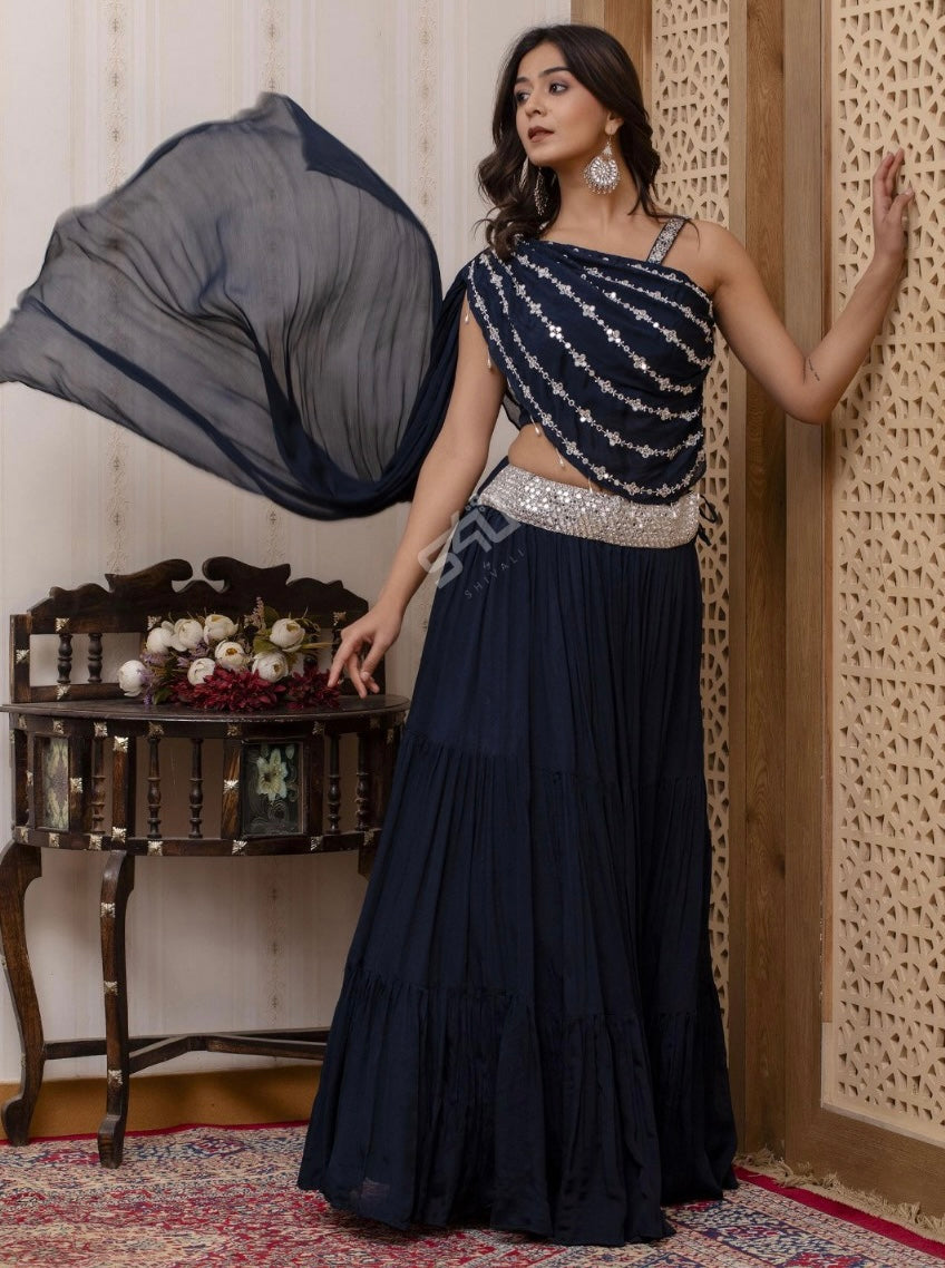 Blue Indo western style Lehenga