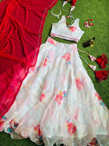 White floral digital print Lehenga - readymade