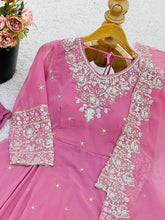 Rainbow sequins Georgette Anarkali in pink (special offer)