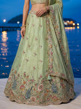Sage green peacock embroidered lehenga