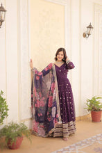 Georgette purple gown with floral dupatta