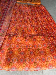 Orange and yellow organza digital print lehenga