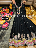 Niks collection - black keri design modal silk anarkali (plus available)
