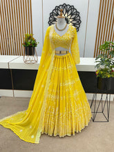 Yellow georgette sequins work Lehenga