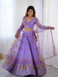 Light purple floral and sequins net Lehenga