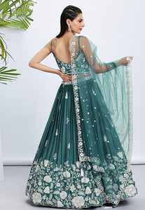 Emerald Green Lehenga with white floral sequins