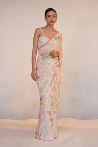 Crochet sequins off white saree with florals