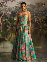 Sea green floral corset style readymade Lehenga