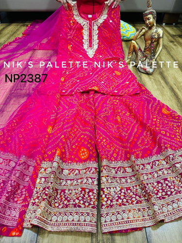 Niks collection - 3 piece bandhani suit in rani pink