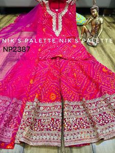 Niks collection - 3 piece bandhani suit in rani pink