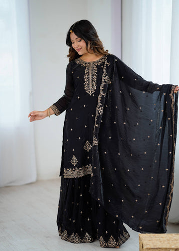 Black crunchy silk sharara