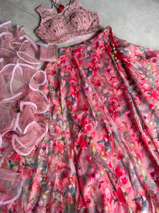 Boutique collection - pink floral Lehenga with ruffle dupatta