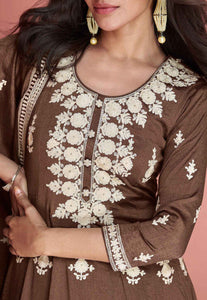 Embroidered Art Silk salwaar Suit in brown