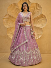 Pink with gold chiffon zari embroidered lehenga