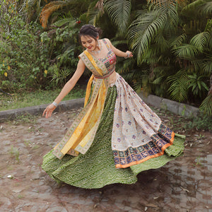 Traditional green bandhani and Patola chaniya choli - readymade