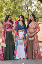 Beige georgette readymade Lehenga with shrug