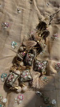 Beige and contrasting pink dupatta lehenga