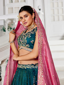 Emerald Green Lehenga with contrasting dupatta