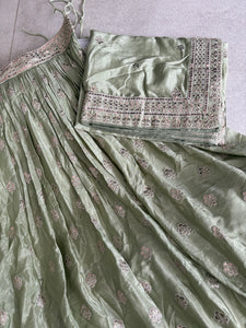 Pastel green chiffon embroidered Lehenga