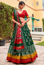 Tussar silk Lehenga in contemporary flair - green