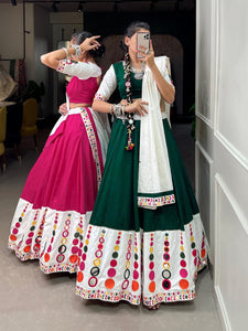 Traditional green mirror work pure cotton readymade Lehenga
