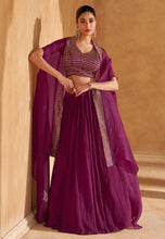 Purple chinon silk Lehenga with koti
