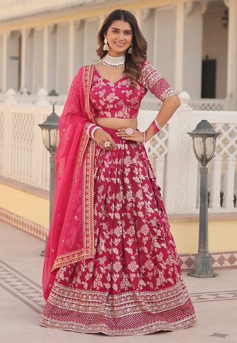 Pink viscose jacquard Lehenga