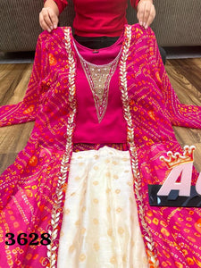 AGC collection - pink and off white chanderi silk and bandhani lehenga (plus size)