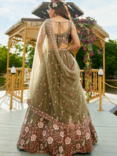Olive Green Embroidered Floral Lehenga