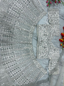 White lehenga with silver embroidery