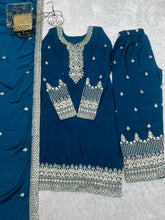 Chinon silk straight fit salwaar kameez in blue