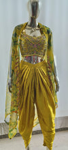 Yellow green floral dhoti style readymade