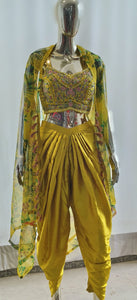Yellow green floral dhoti style readymade