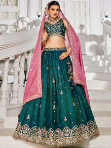 Emerald Green Lehenga with contrasting dupatta