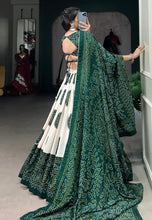 Tussar silk Lehenga bandhej print in green