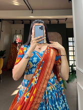 Elegance prints Tussar silk Lehenga - firozi blue