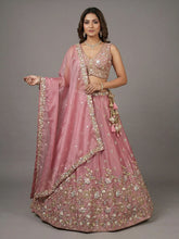 Pink floral tissue embroidered lehenga