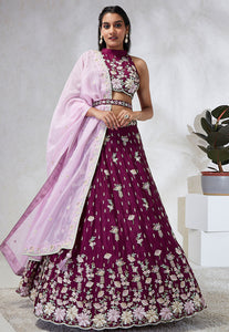 Burgundy Lehenga with contrasting dupatta