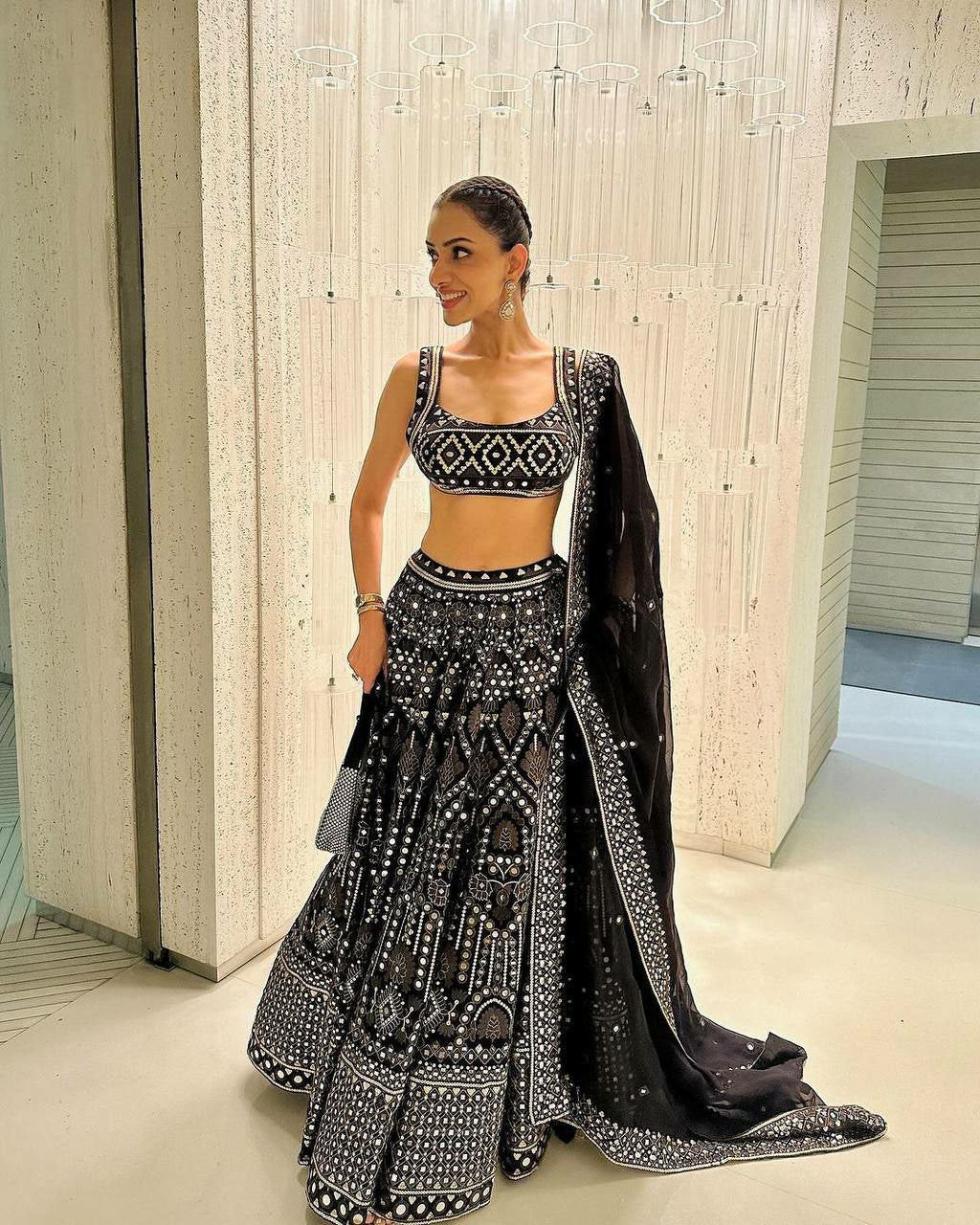Black threadwork and sequins partywear Lehenga