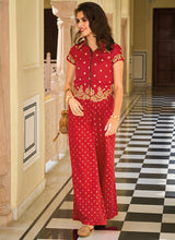 Crimson red silk embroidered co ord set