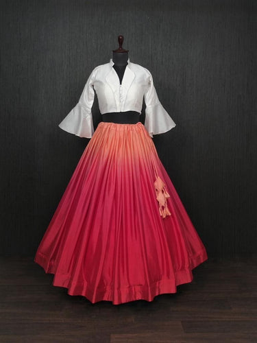 Indo western plain shaded red readymade Lehenga
