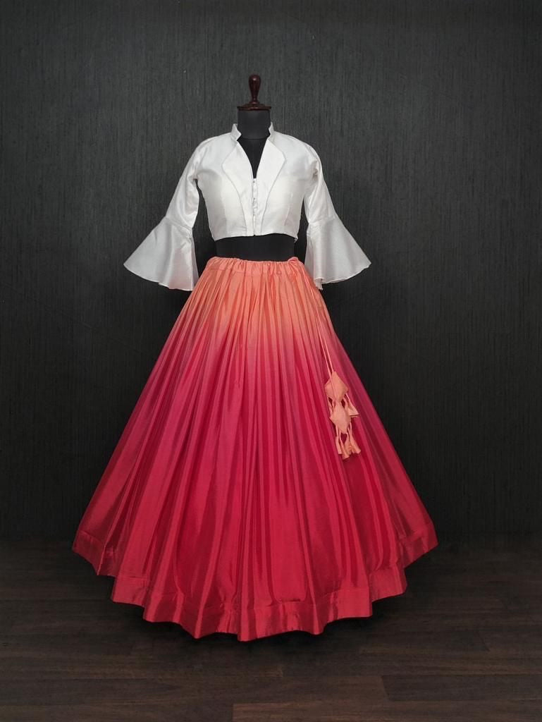 Indo western plain shaded red readymade Lehenga