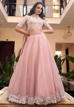 Pale pink Lehenga with pearl coding (skirt stitched)