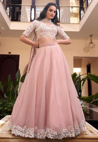Pale pink Lehenga with pearl coding (skirt stitched)