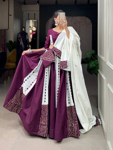 Magenta readymade mirror and shells readymade Lehenga