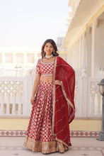 Partywear Lehenga - red viscose jacquard Lehenga