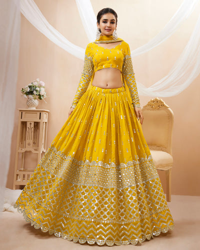 Tanaya - yellow zari sequins georgette Lehenga (long sleeves possible)